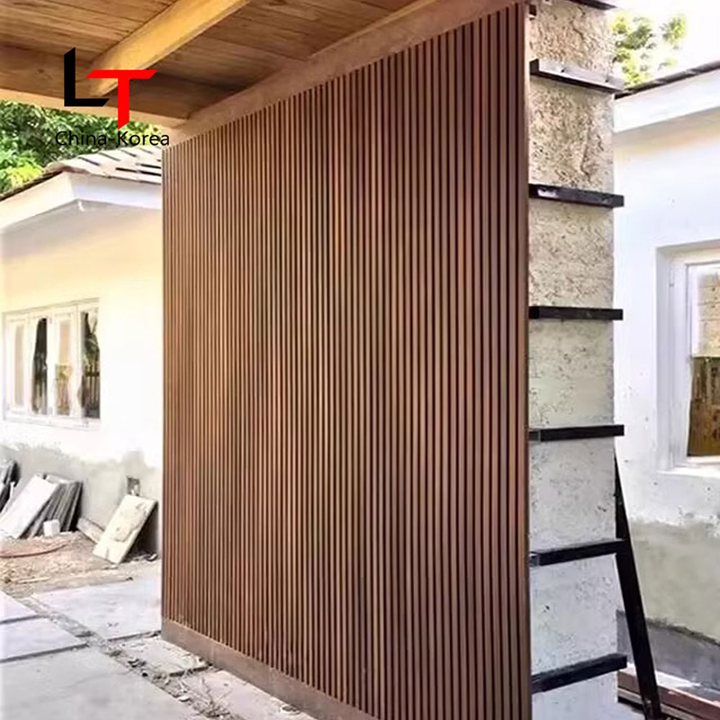 Wood Texture and Black Pattern Exterior Slat Wall Cladding External Decorative House Siding Wpc Fluted Outdoor Wall Panels